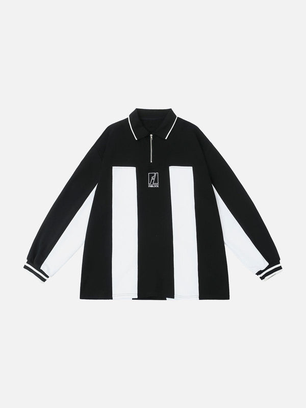 AlanBalen® - Embroidered Vertical Stripe Paneled Polo Sweatshirt AlanBalen