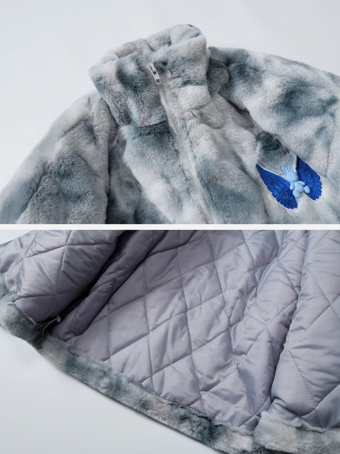 AlanBalen® - Embroidered Wings Bunny Label Tie Dye Sherpa Coat AlanBalen