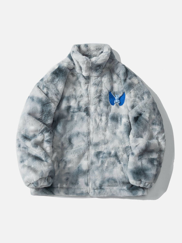 AlanBalen® - Embroidered Wings Bunny Label Tie Dye Sherpa Coat AlanBalen