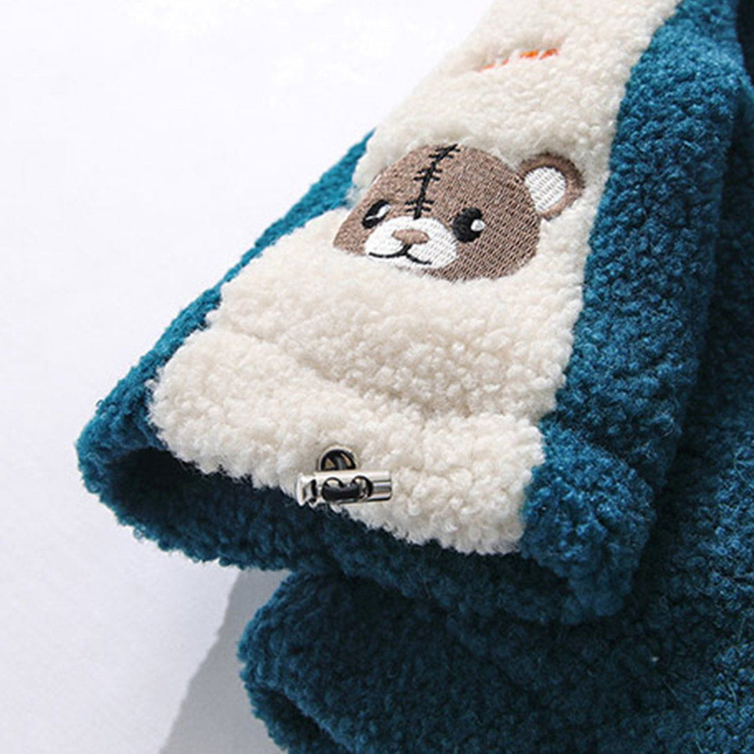 AlanBalen® - Embroidery Bear Patchwork Sherpa Winter Coat AlanBalen
