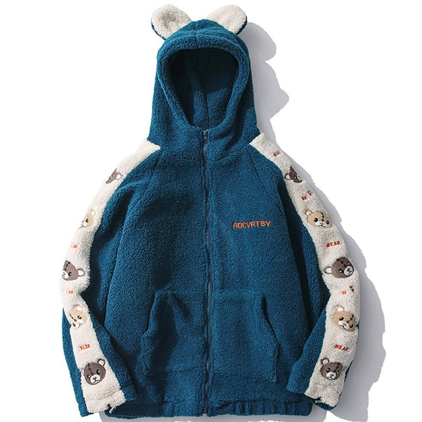 AlanBalen® - Embroidery Bear Patchwork Sherpa Winter Coat AlanBalen