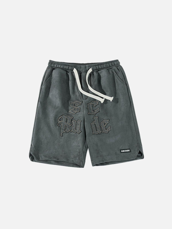 AlanBalen® - Embroidery Letters Suede Shorts AlanBalen