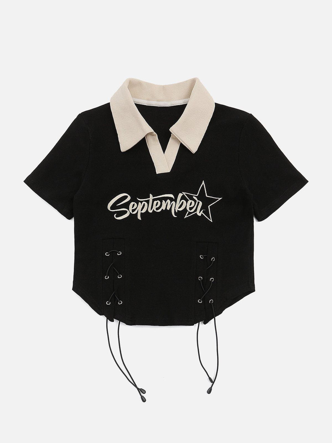 AlanBalen® - Embroidery Side Drawstring Fold-over Star Tee AlanBalen