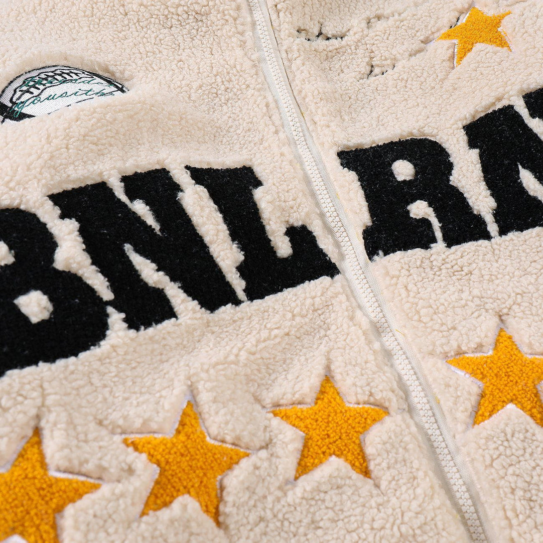 AlanBalen® - Five-pointed Star Letter Patch Embroidered Sherpa Winter Coat AlanBalen