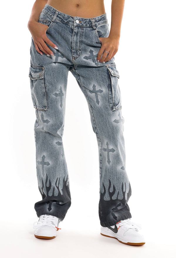 AlanBalen® - Flame & Cross Vibe Slim Jeans AlanBalen