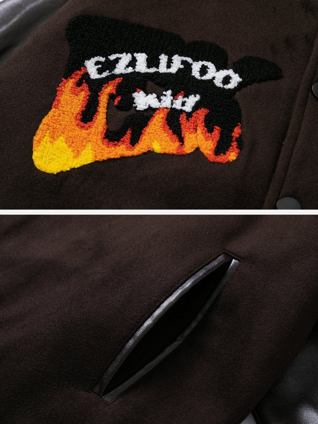 AlanBalen® - Flame Embroidery Varsity Jacket AlanBalen