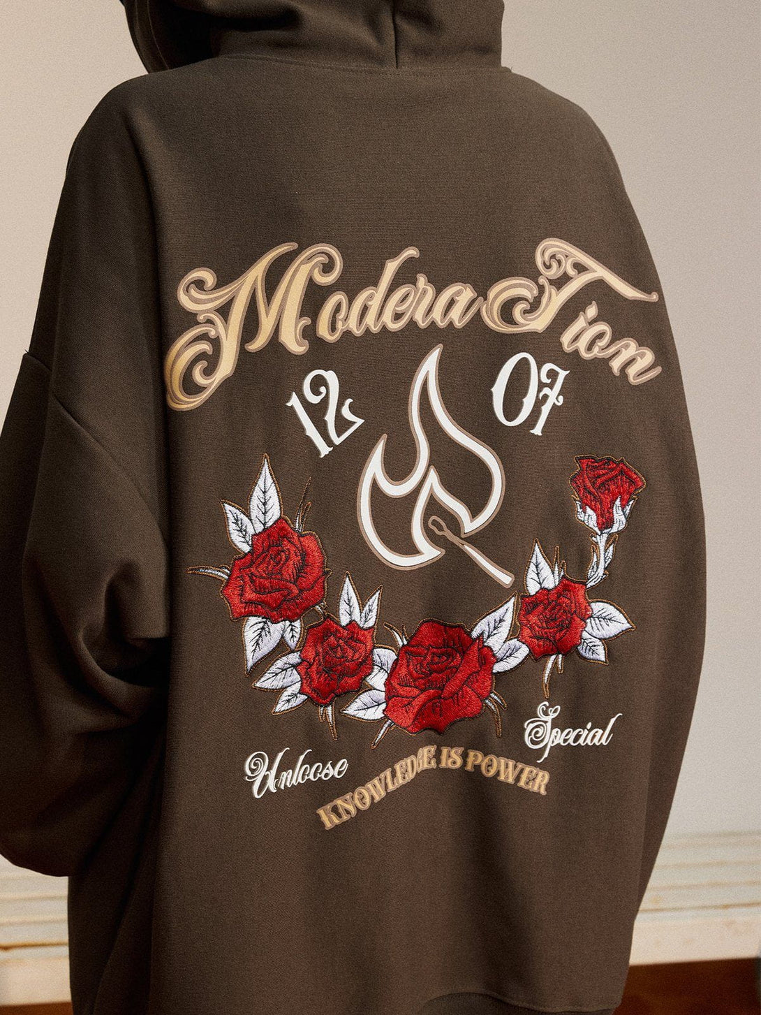AlanBalen® - Flames and Roses Embroidered Hoodie AlanBalen
