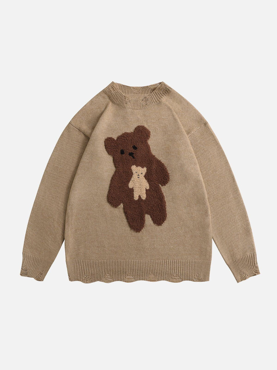 AlanBalen® - Flocked Bear Raw Edge Sweater AlanBalen
