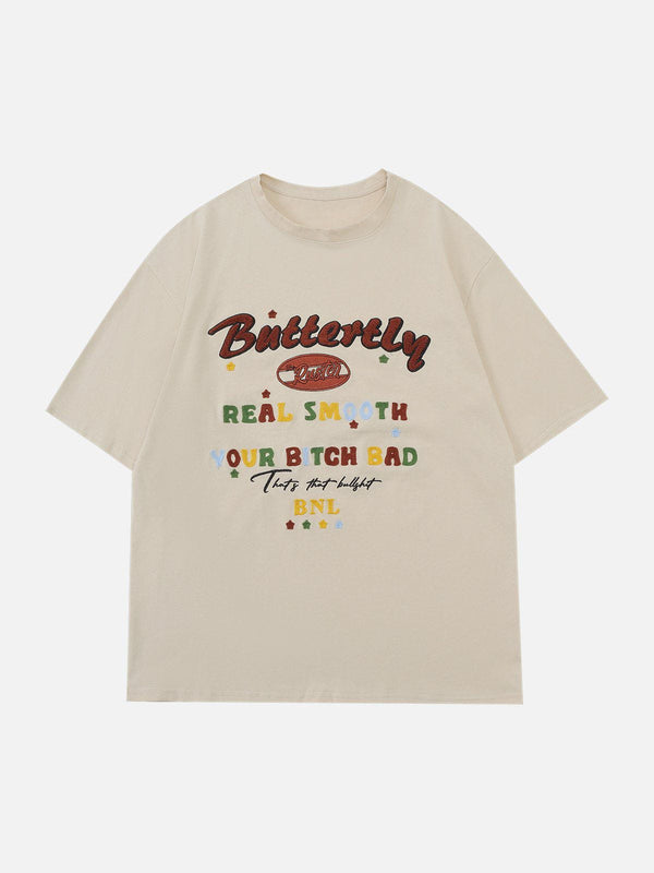 AlanBalen® - Flocked Towel Embroidery Letter Tee AlanBalen