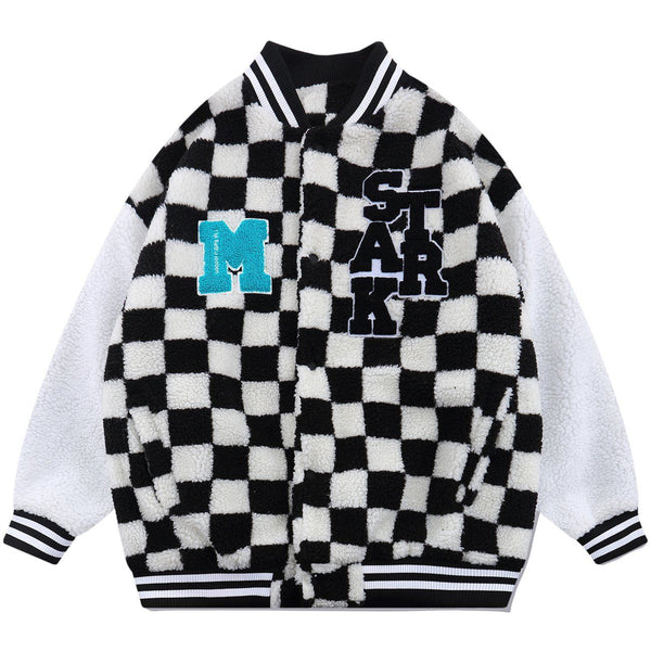 AlanBalen® - Flocking Letters Checkerboard Sherpa Winter Coat AlanBalen