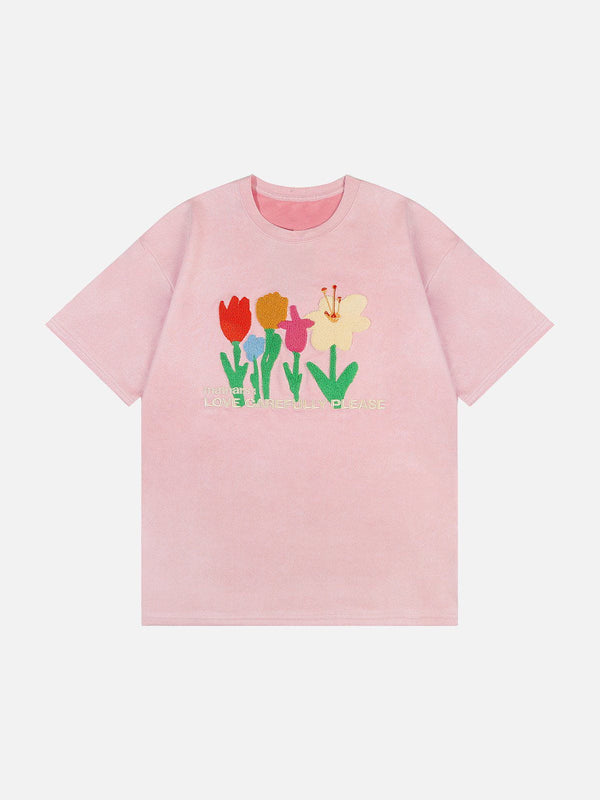 AlanBalen® - Floral Flock Embroidered Suede Tee AlanBalen