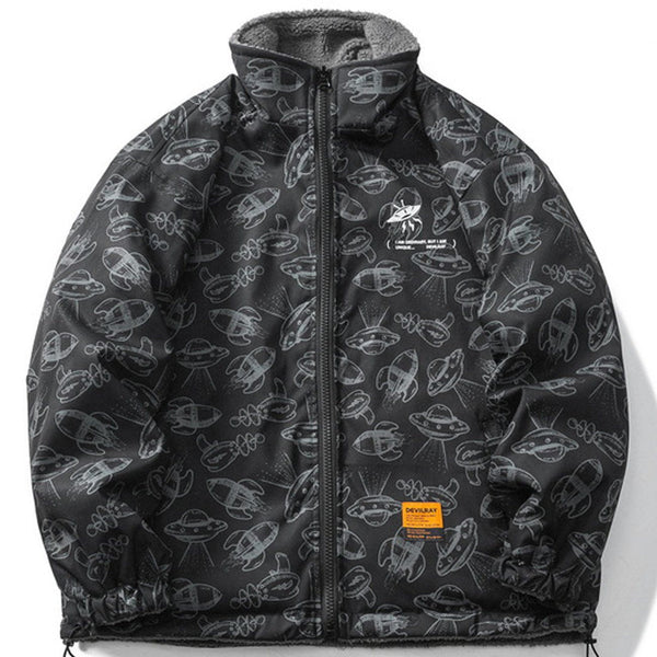 AlanBalen® - Full UFO Print Double-sided Winter Coat AlanBalen