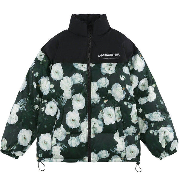 AlanBalen® - Full White Rose Print Winter Coat AlanBalen