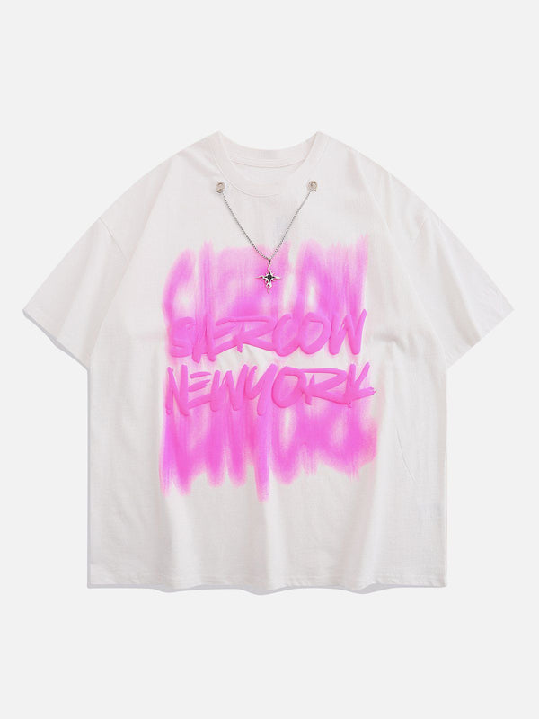 AlanBalen® - Fuzzy Letters Necklace Tee AlanBalen