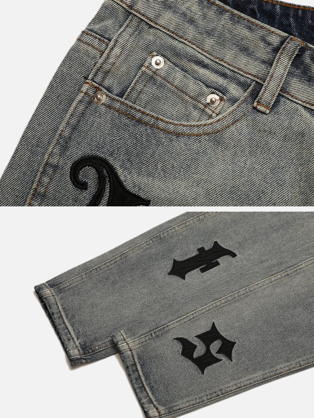 AlanBalen® - Gothic Alphabet Patch Embroidered Jeans AlanBalen
