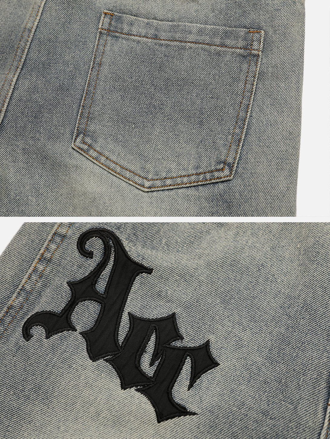 AlanBalen® - Gothic Alphabet Patch Embroidered Jeans AlanBalen