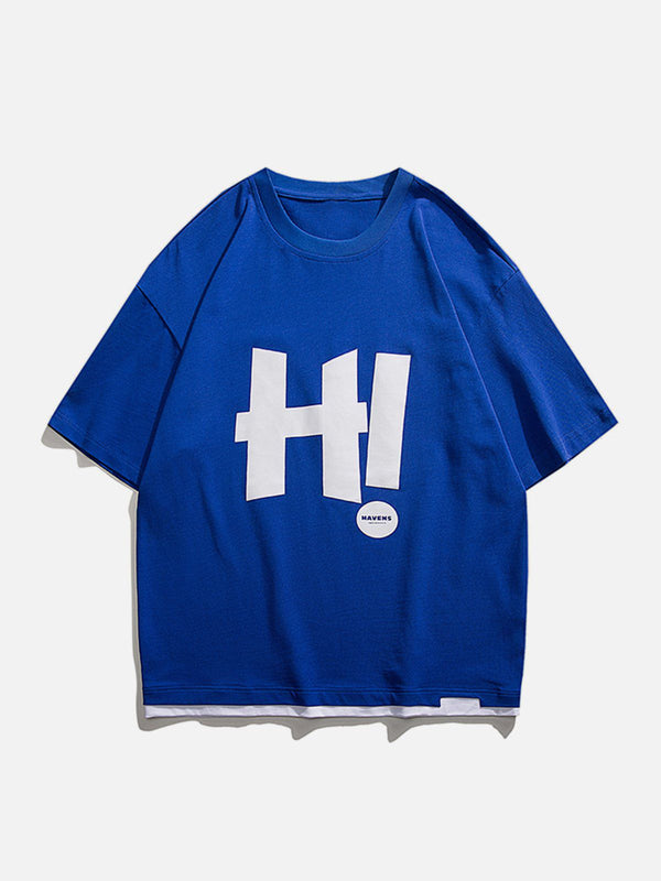 AlanBalen® - H Letter Print Patchwork Tee AlanBalen