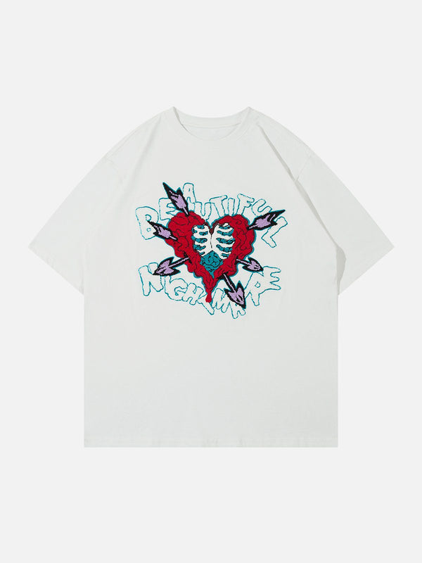 AlanBalen® - Heart-shaped Embroidery  Print Tee AlanBalen