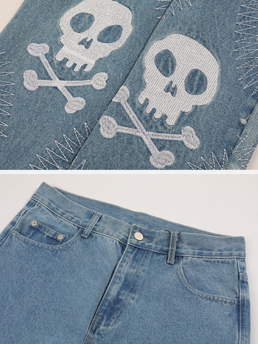 AlanBalen® - Holes Embroidery Skeleton Jeans AlanBalen