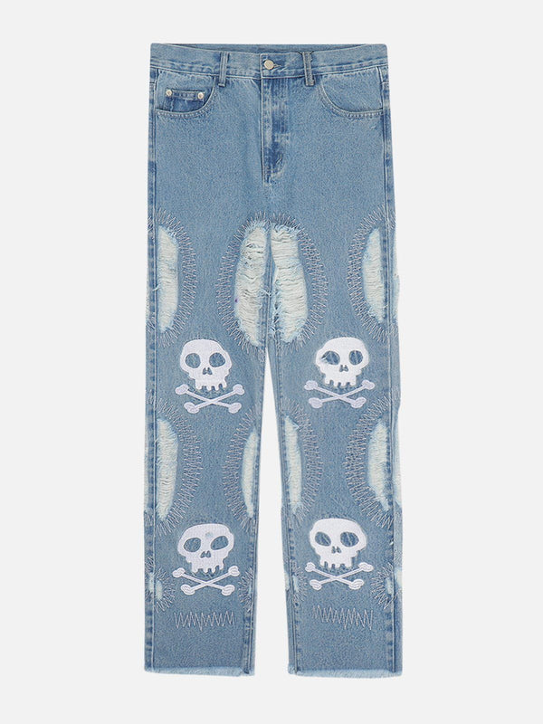 AlanBalen® - Holes Embroidery Skeleton Jeans AlanBalen