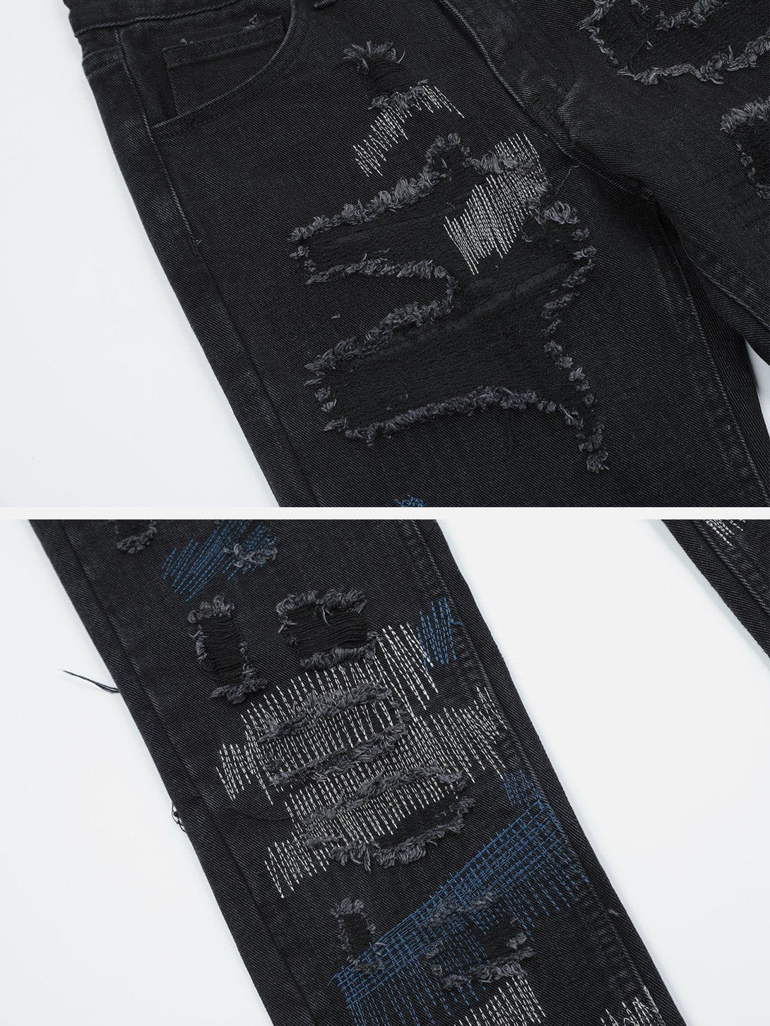 AlanBalen® - Irregular Ripped Patch Stitch Embroidery Jeans AlanBalen