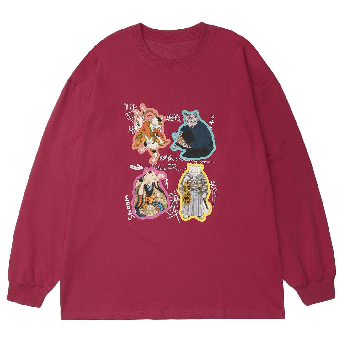 AlanBalen® - Japanese Style Samurai Cats Graphic Sweatshirt AlanBalen