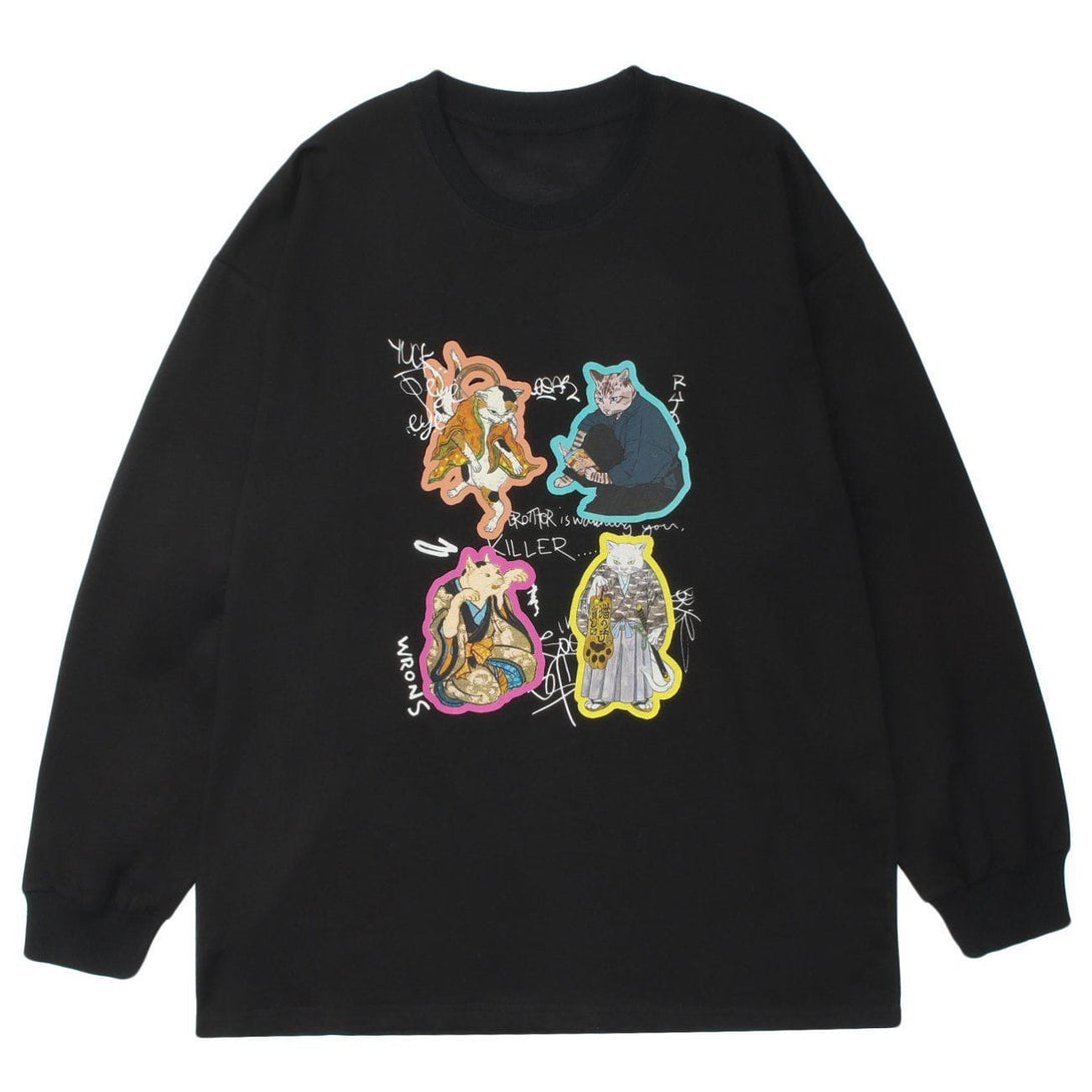 AlanBalen® - Japanese Style Samurai Cats Graphic Sweatshirt AlanBalen