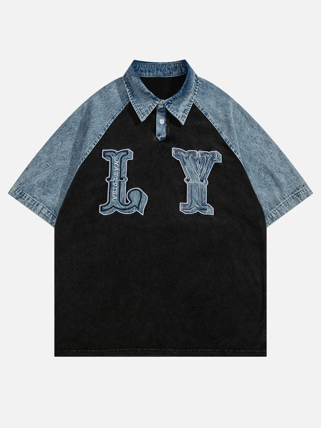 AlanBalen® - LY Letter Patchwork Polo Collar Tee AlanBalen