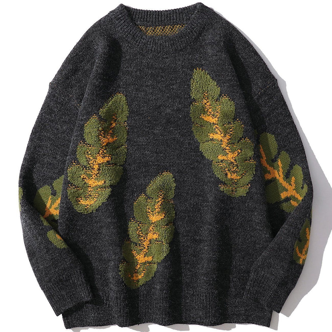 AlanBalen® - Leaf Print Knit Sweater AlanBalen