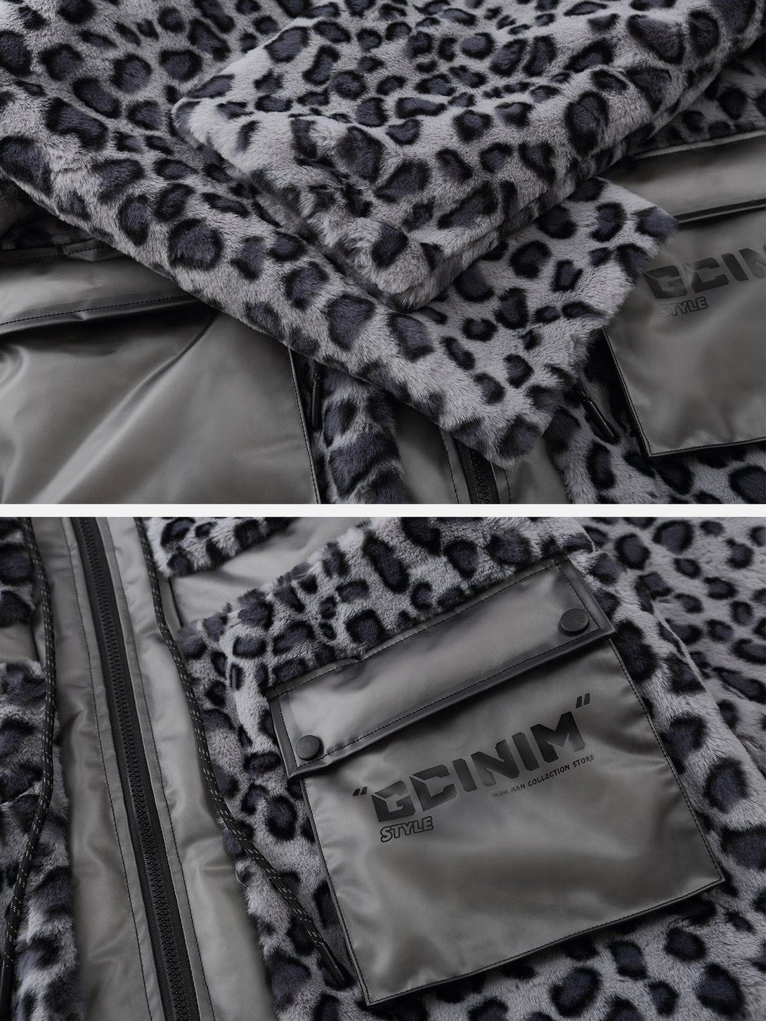 AlanBalen® - Leopard Plush Stitching Transparent PU Winter Coat AlanBalen