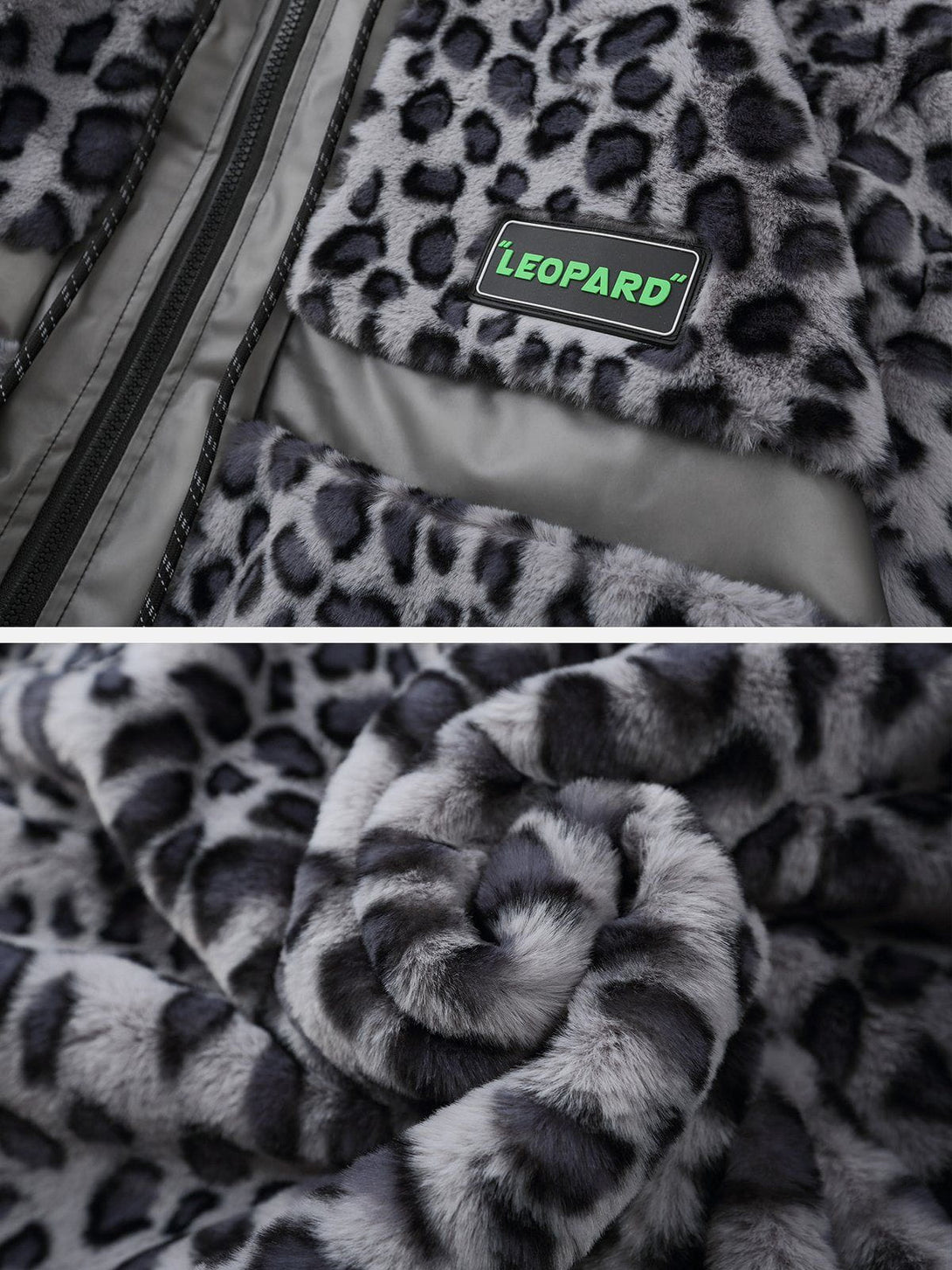 AlanBalen® - Leopard Plush Stitching Transparent PU Winter Coat AlanBalen