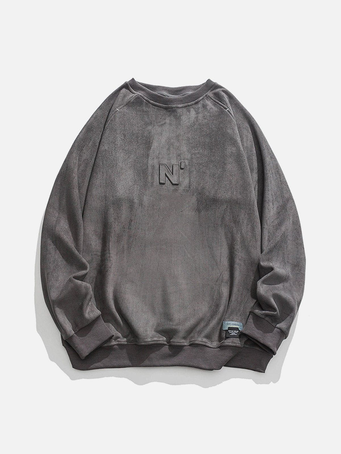 AlanBalen® - Letter Embossed Suede Sweatshirt AlanBalen