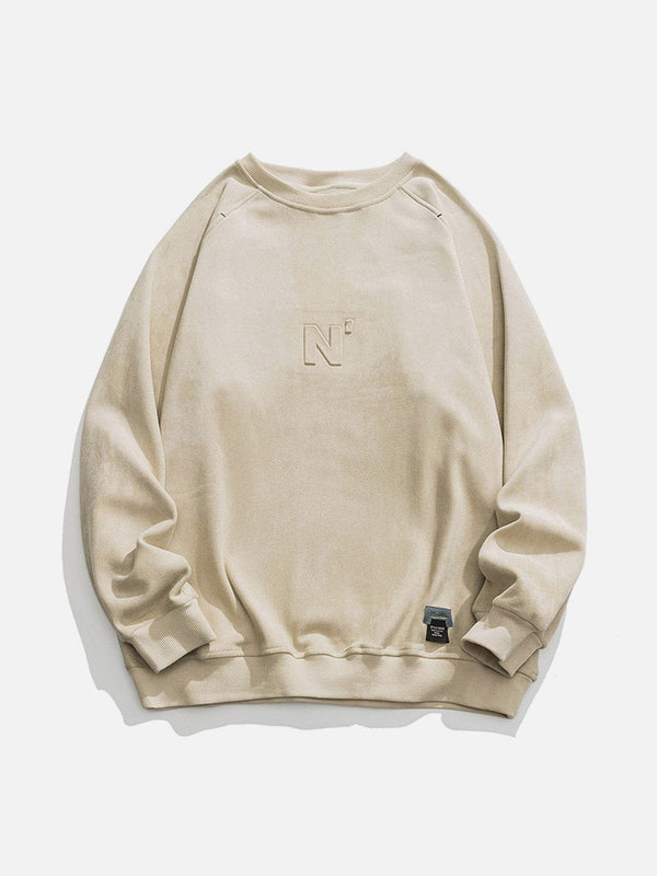 AlanBalen® - Letter Embossed Suede Sweatshirt AlanBalen