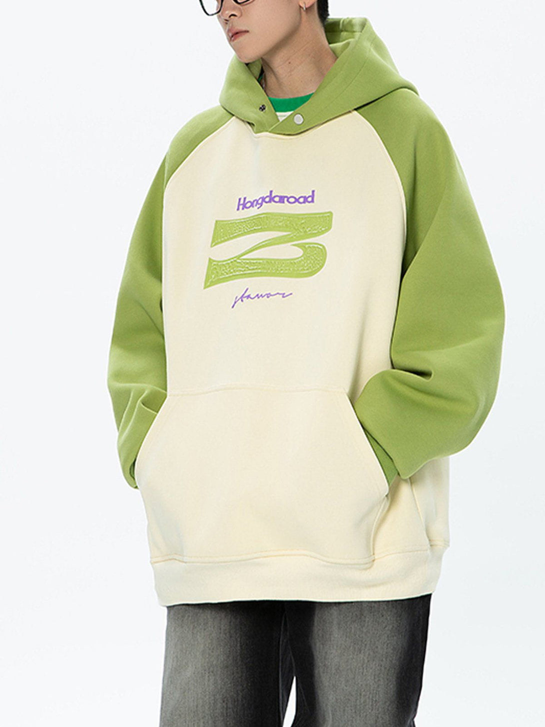 AlanBalen® - Letter Embroidery Patchwork Hoodie AlanBalen