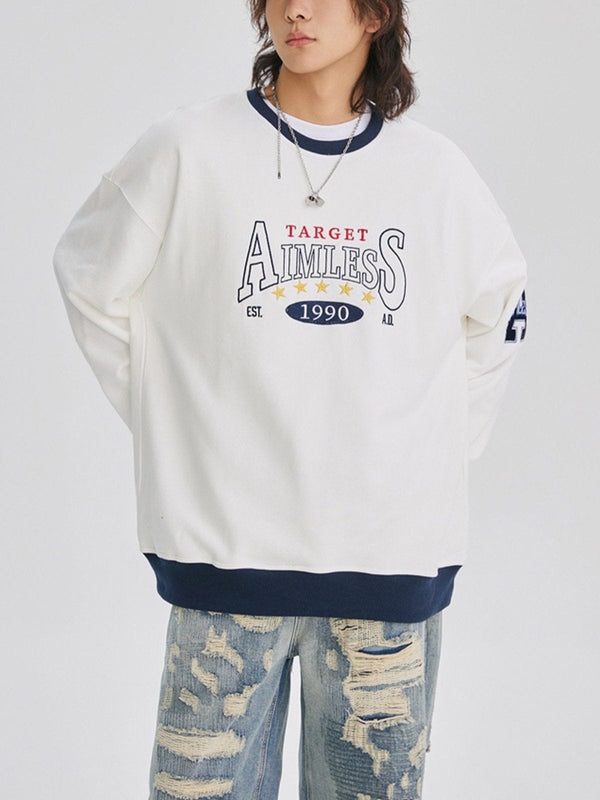 AlanBalen® - Letter Embroidery Patchwork Sweatshirt AlanBalen