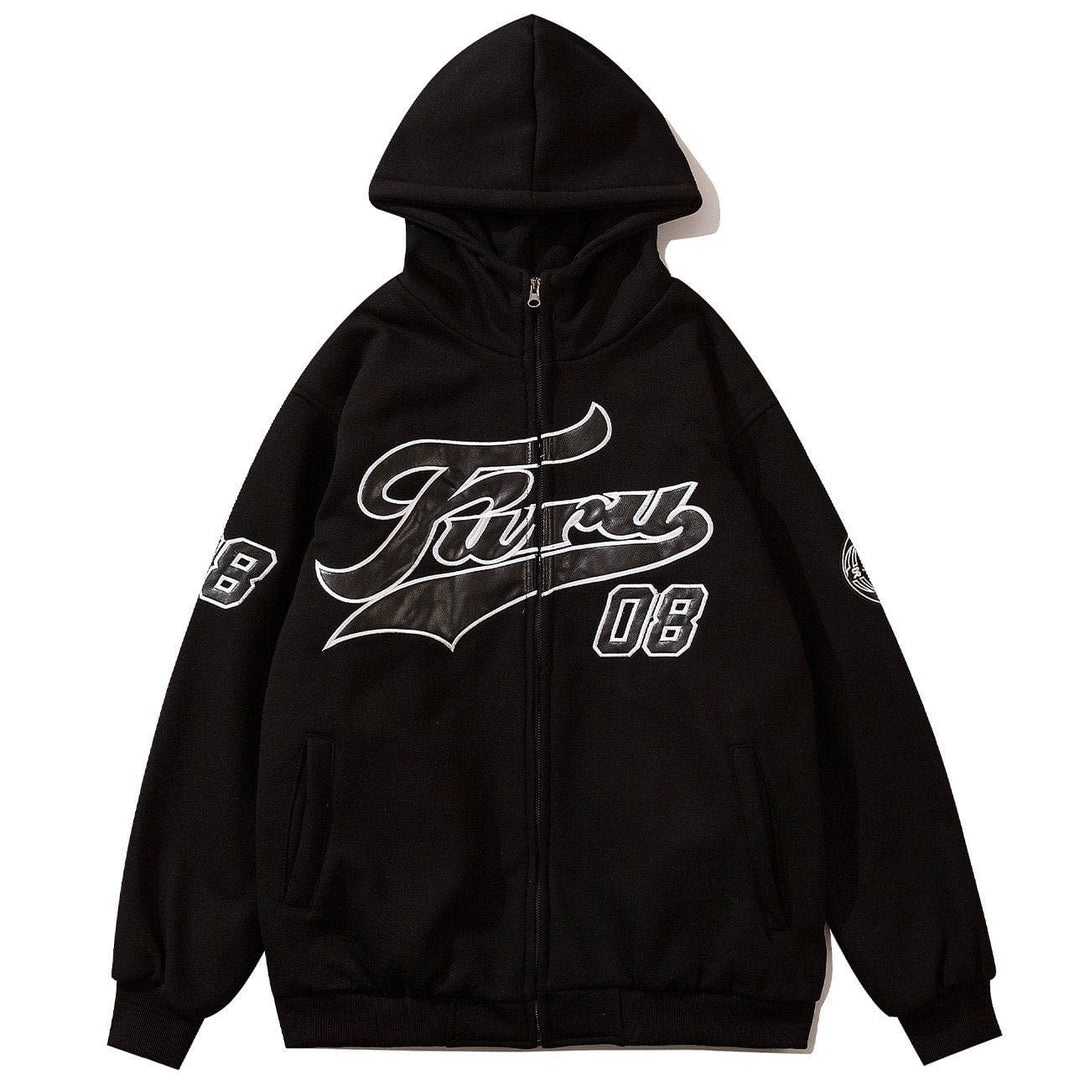 AlanBalen® - Letter Embroidery Zipper Hoodie AlanBalen