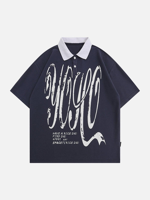 AlanBalen® - Letter Graffiti Polo Collar Tee AlanBalen