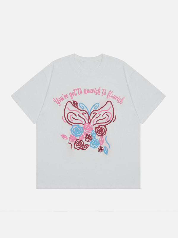 AlanBalen® - Line Flower Butterfly Print Tee AlanBalen