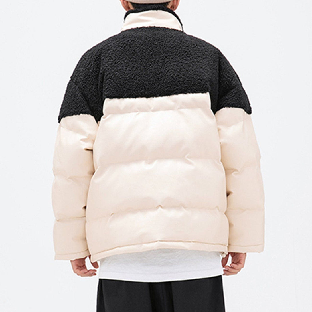 AlanBalen® - PU Leather Stitching Sherpa Embroidery Winter Coat AlanBalen