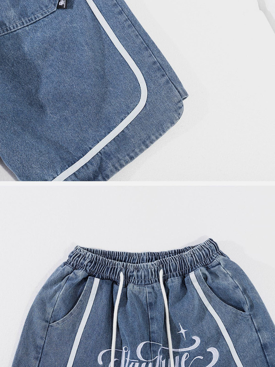 AlanBalen® - Patchwork Letter Denim Shorts AlanBalen