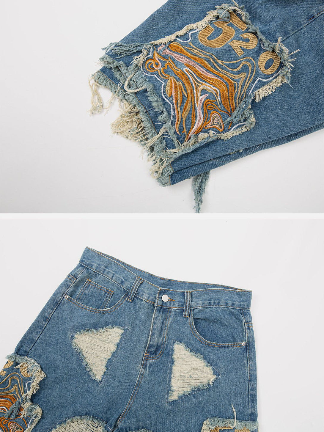 AlanBalen® - Pattern Embroidery Denim Shorts AlanBalen