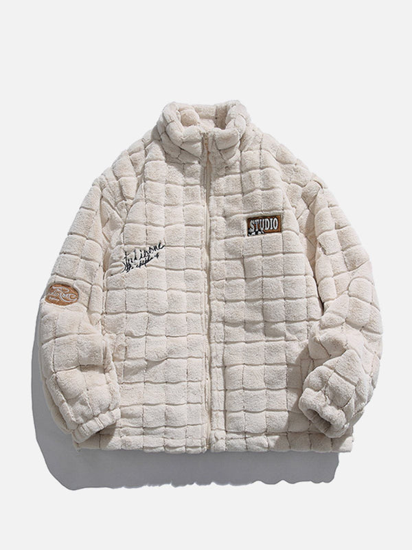 AlanBalen® - Plaid Embroidery Sherpa Winter Coat AlanBalen