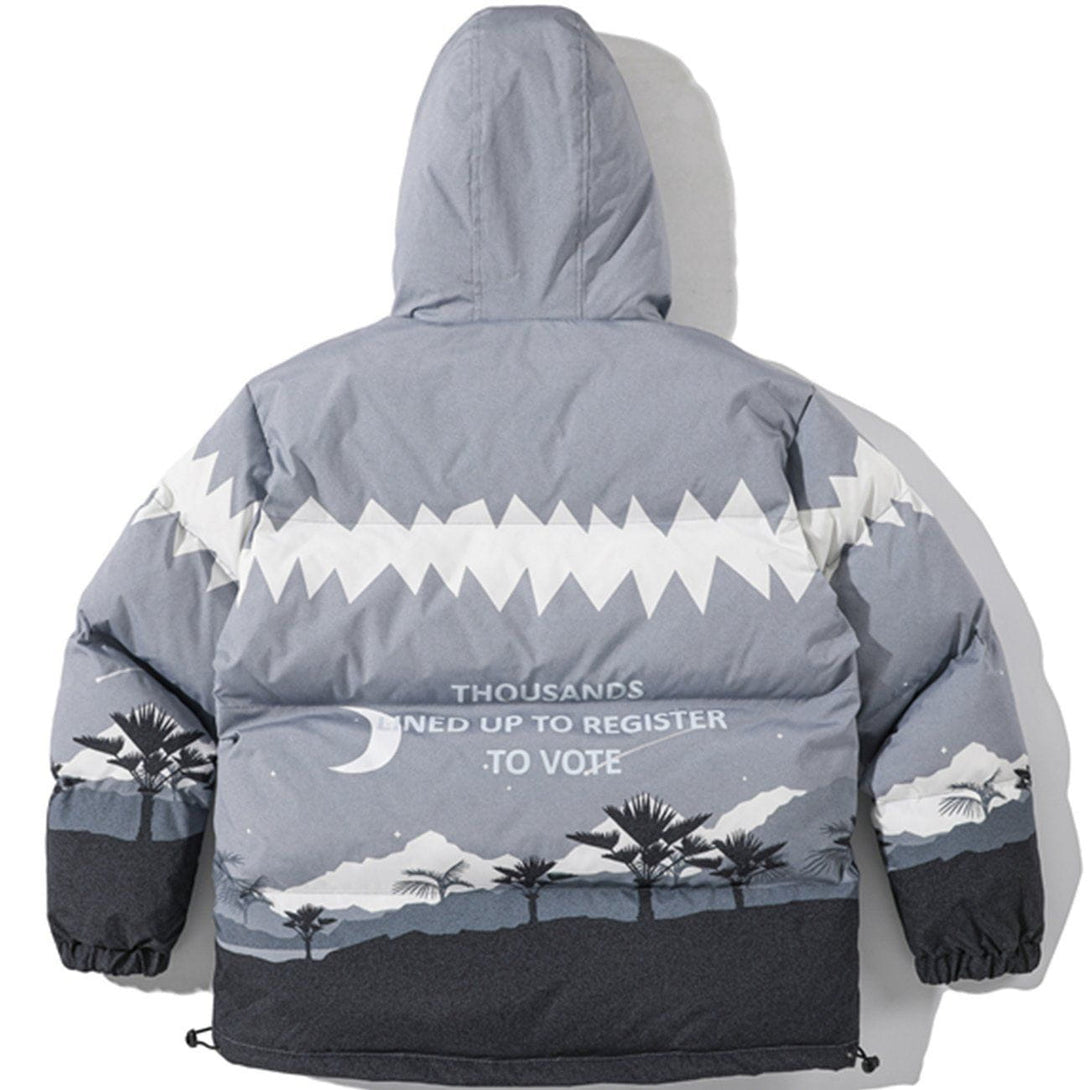 AlanBalen® - Print Forest Stitching Hooded Winter Coat AlanBalen