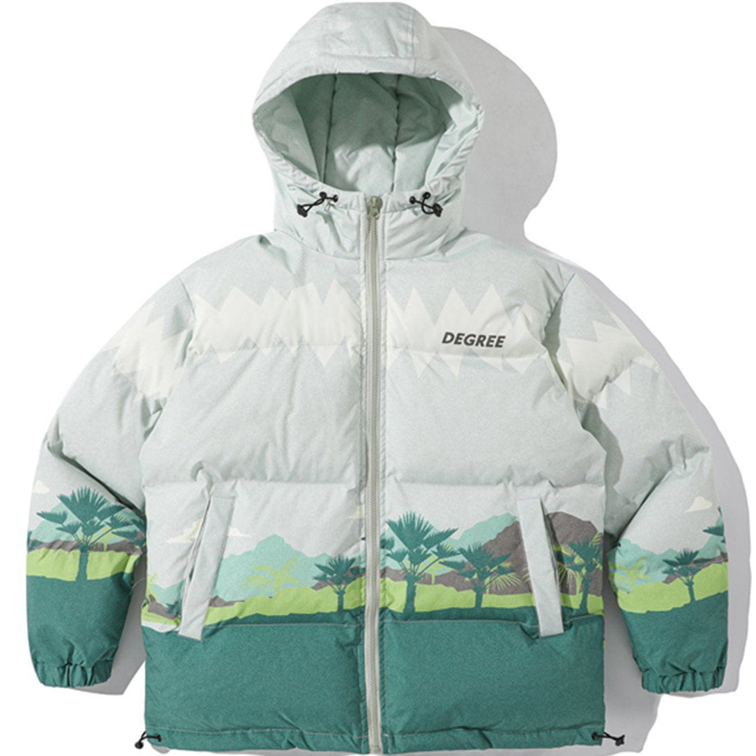 AlanBalen® - Print Forest Stitching Hooded Winter Coat AlanBalen