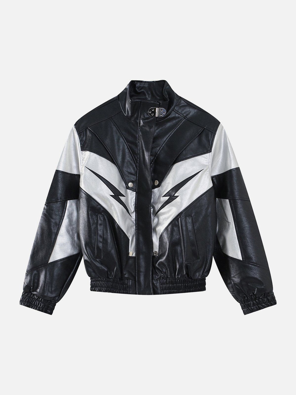 AlanBalen® Racing Contrast Panel Lightning Leather Jacket - AlanBalen