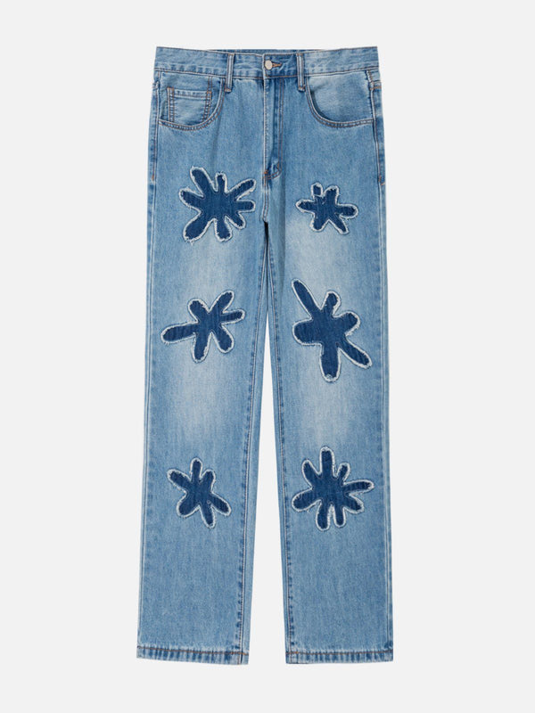 AlanBalen® - Raw Edge Patch Embroidery Jeans AlanBalen