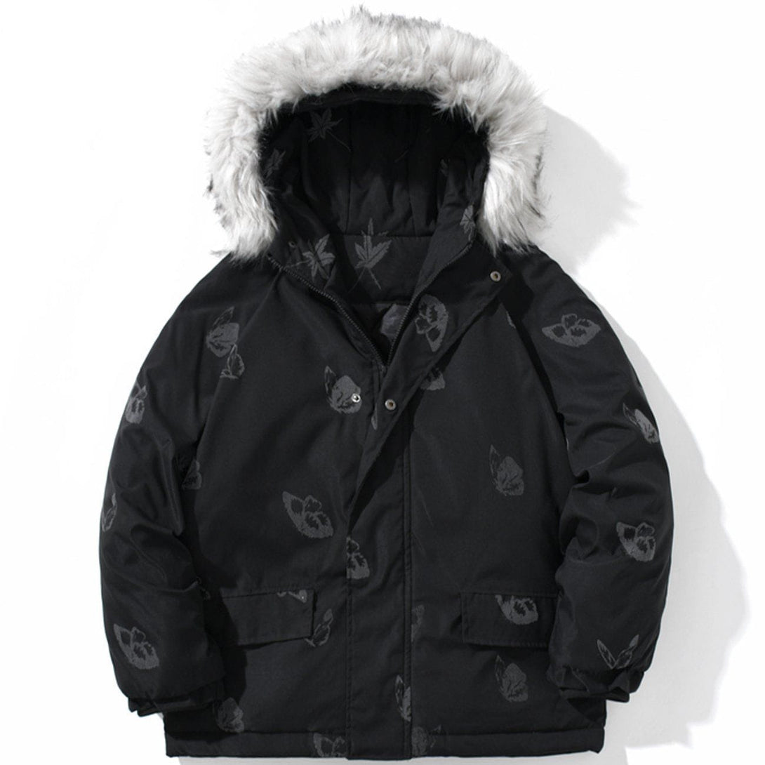 AlanBalen® - Reflective Butterfly Fur Collar Hooded Winter Coat AlanBalen