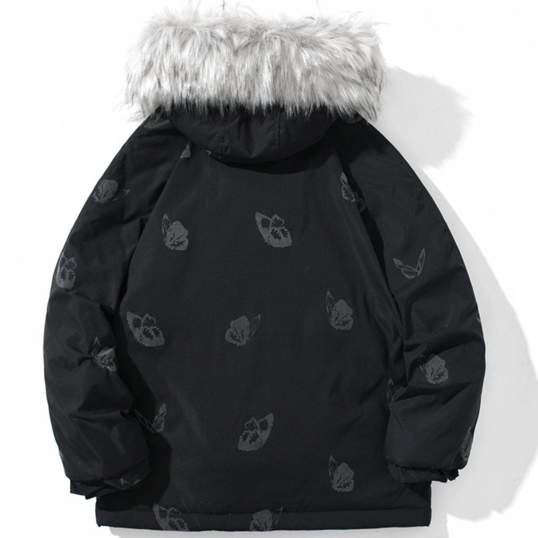 AlanBalen® - Reflective Butterfly Fur Collar Hooded Winter Coat AlanBalen