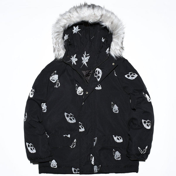 AlanBalen® - Reflective Butterfly Fur Collar Hooded Winter Coat AlanBalen