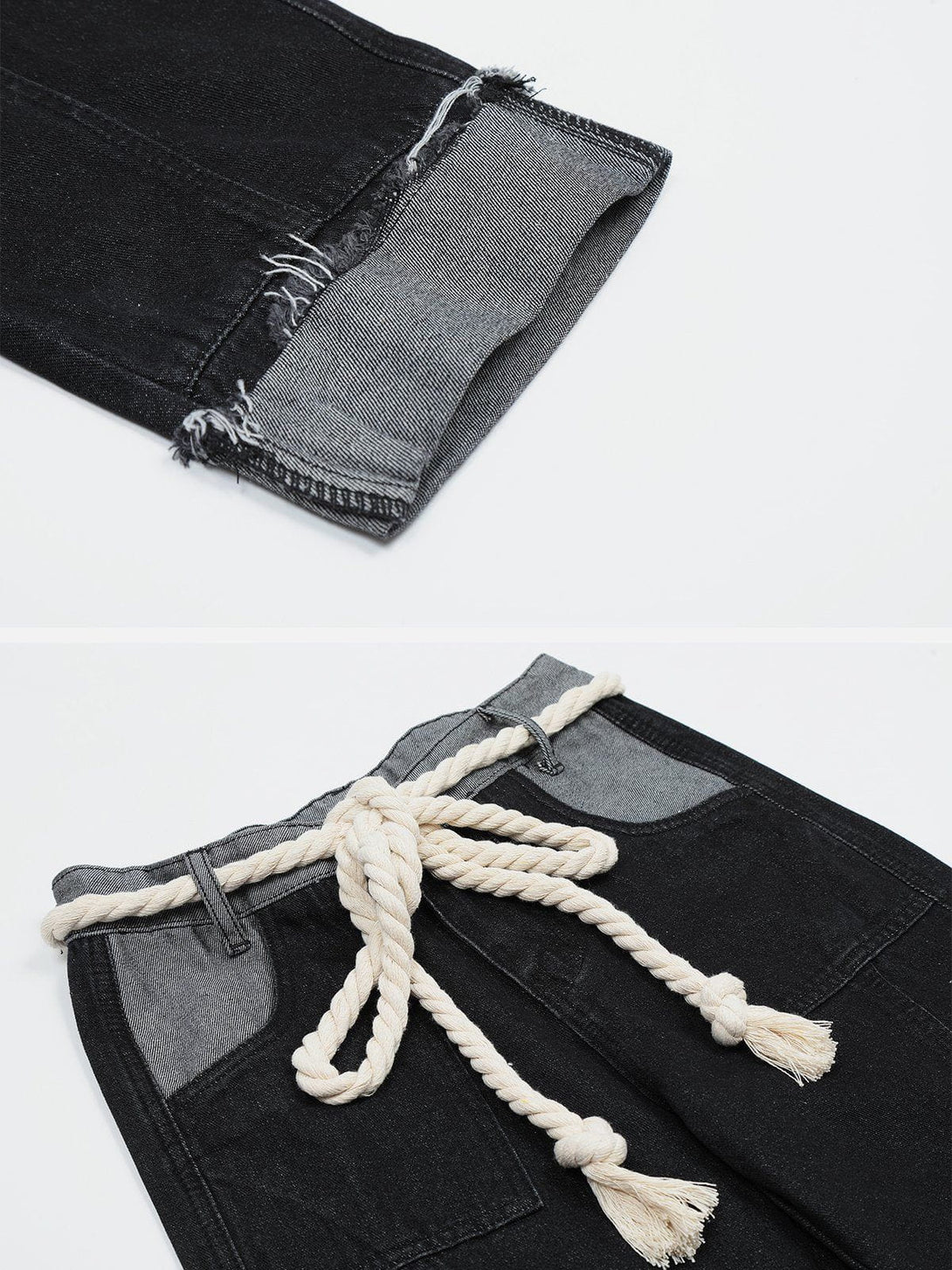 AlanBalen® - Rope Belt Patchwork Jeans AlanBalen